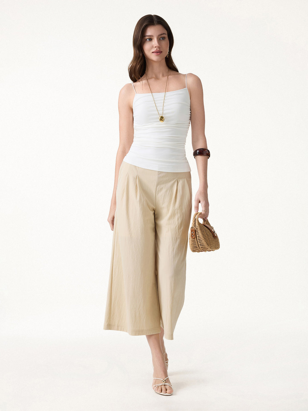 Square Neck Ruched Spaghetti Bra Top