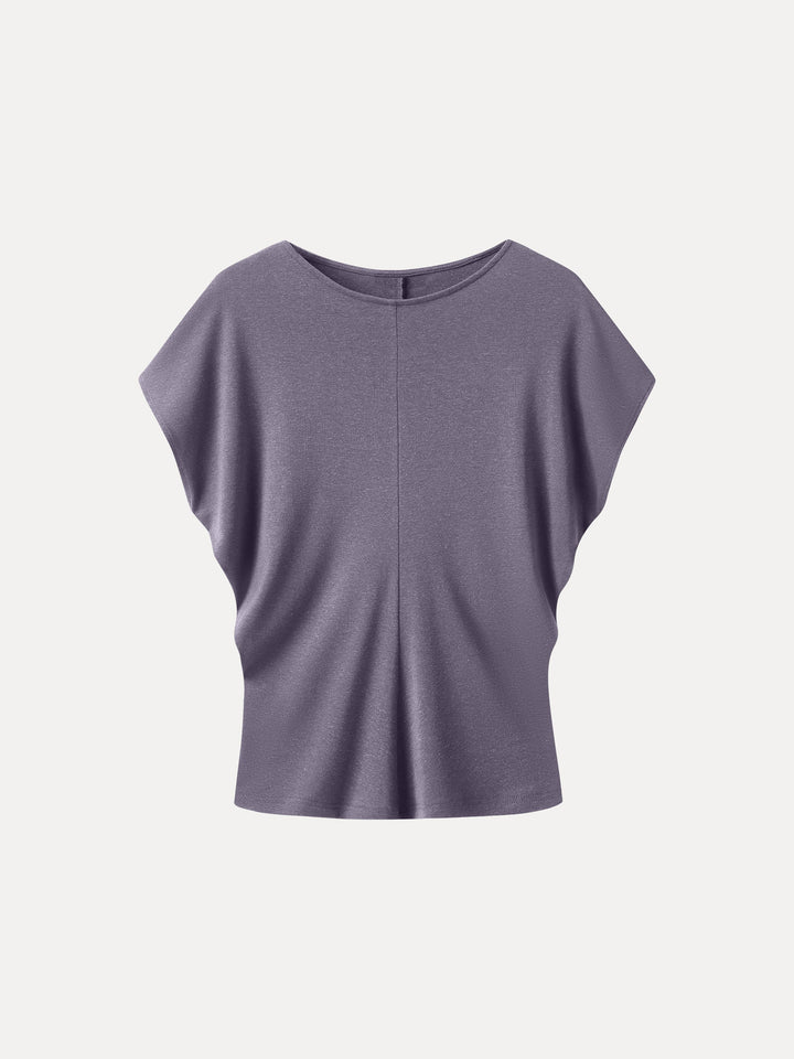 Linen-Blend Round Neck Relaxed Summer Top