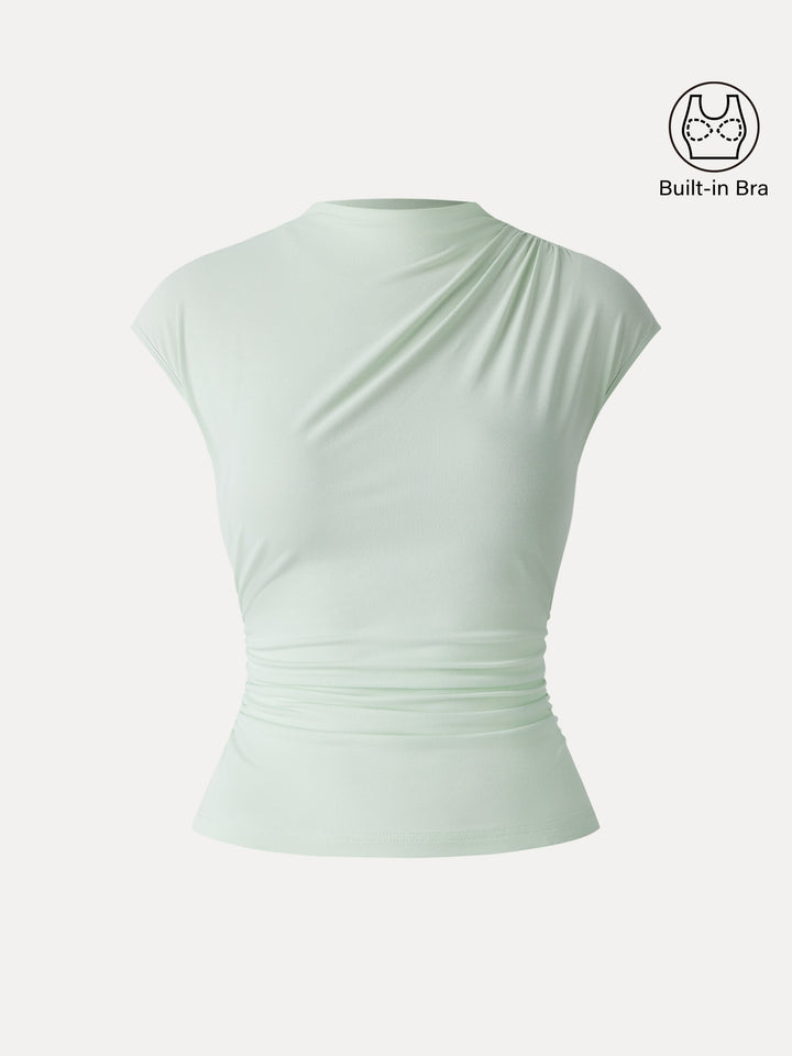 SkinKiss Mockneck Ruched Cropped Bra Top