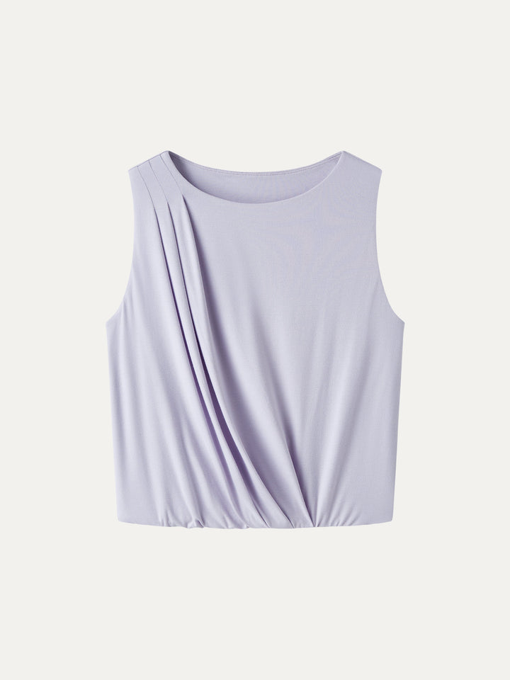CoolTouch Boatneck Gathered Hem Cropped Top