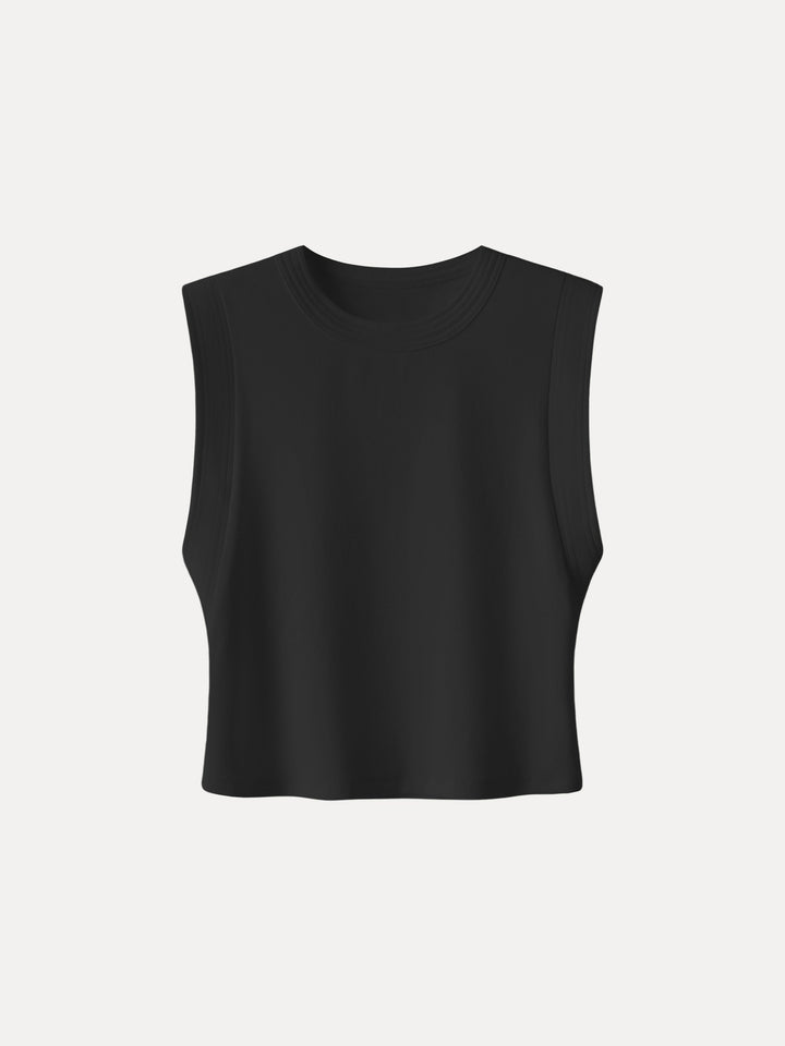 Soft Cotton Lyocell Cropped Wide Shoulder Tank
