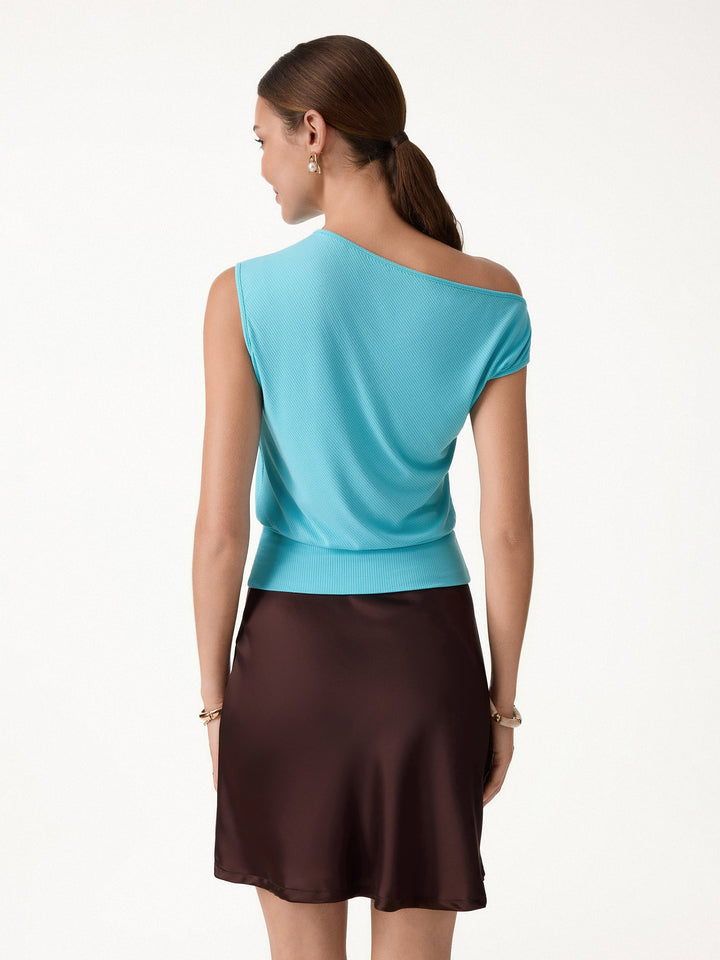 Asymmetrical Shoulder Banded Hem Top