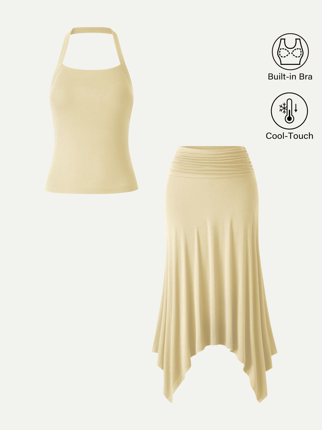 2Pcs Set Sleek Halter Bra Top & Handkerchief Hem Ankled Skirt