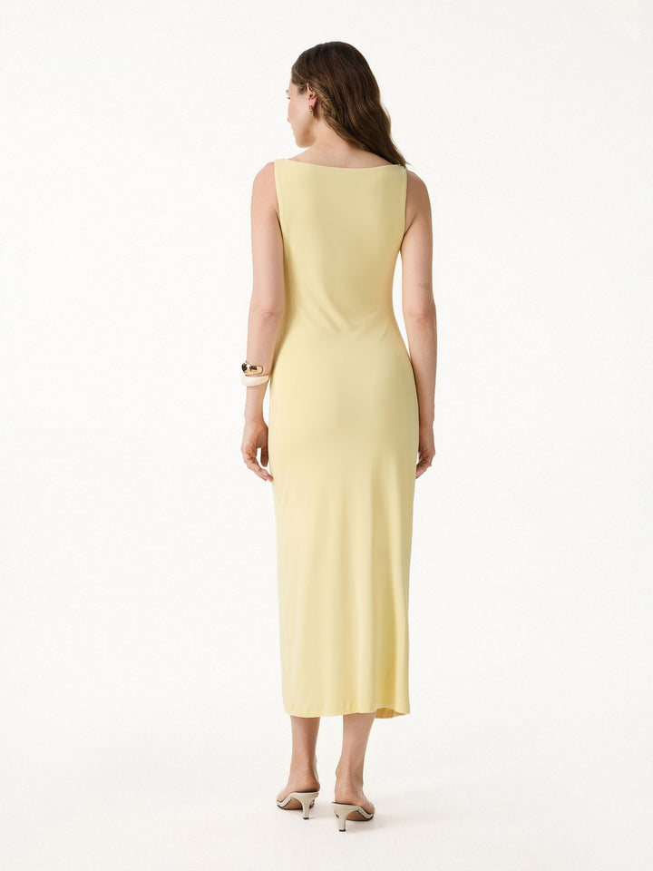 Matte Smooth Boatneck Ruched Midi Bra Dress