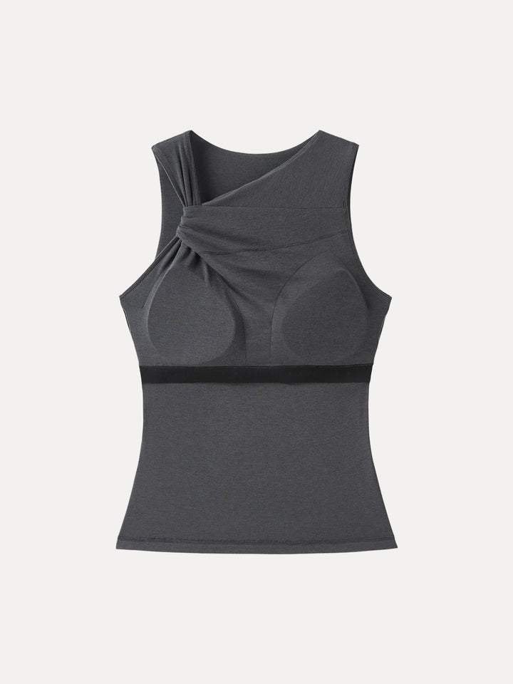 Sweat-Wicking Asymmetrical Neck Knotted Bra Tank