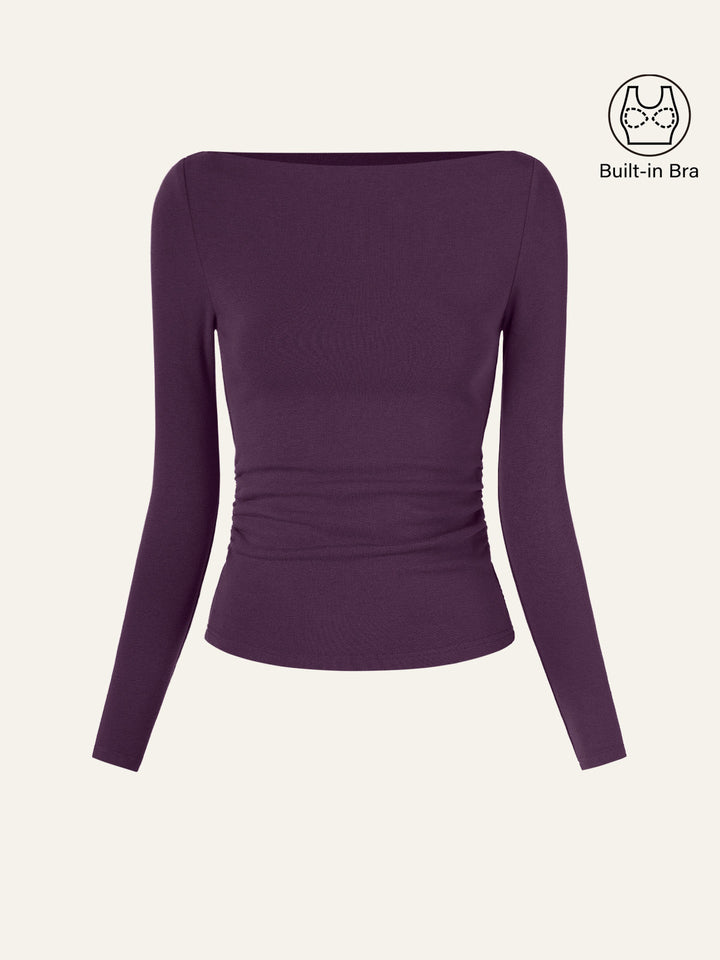 Modern Side Ruched Boatneck Bra Top