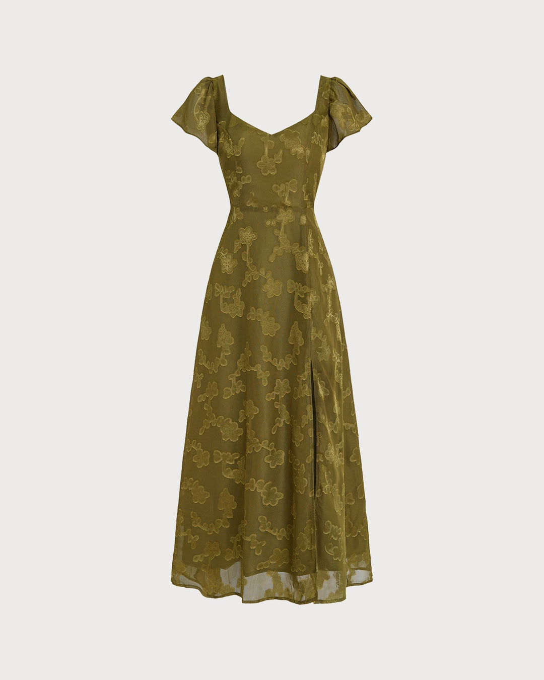 Green Sweetheart Neck Jacquard Maxi Dress