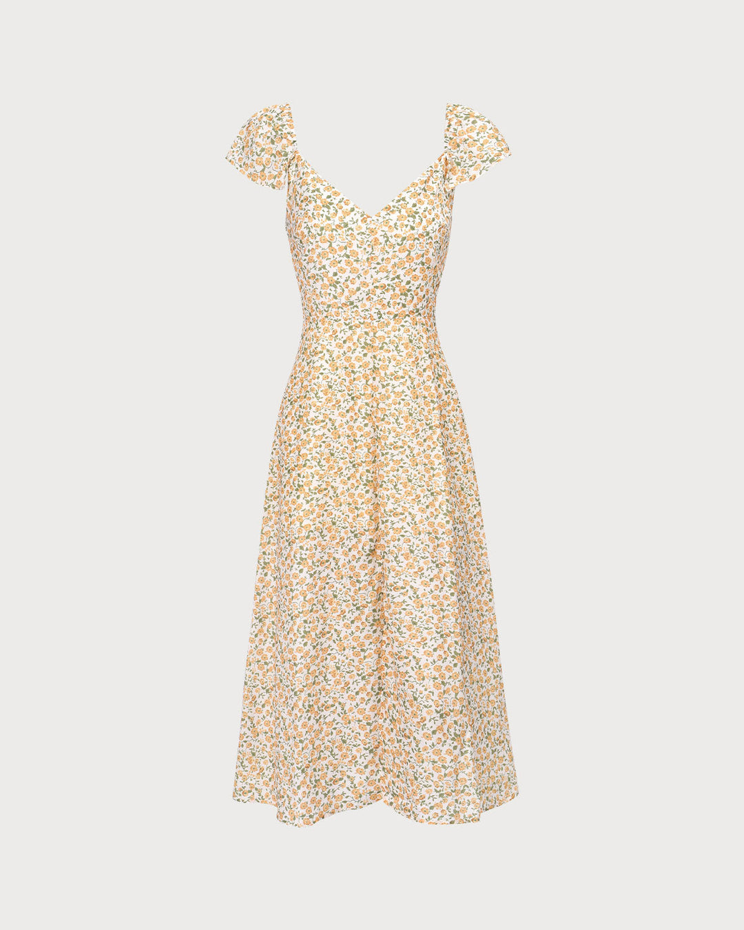 The Yellow V Neck Floral Slit Midi Dress