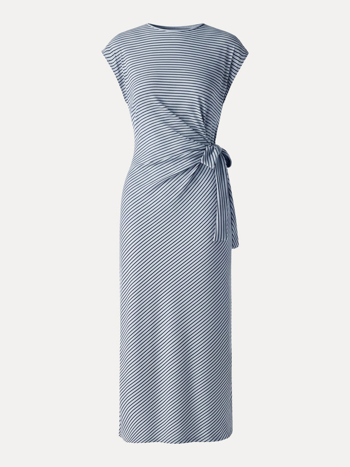 Striped Relaxed Midi Dress with Self-Tie