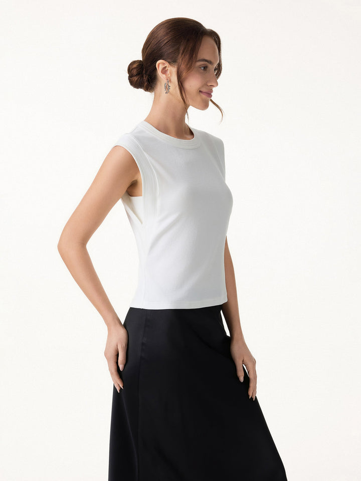 Soft Cotton Lyocell Cropped Wide Shoulder Tank