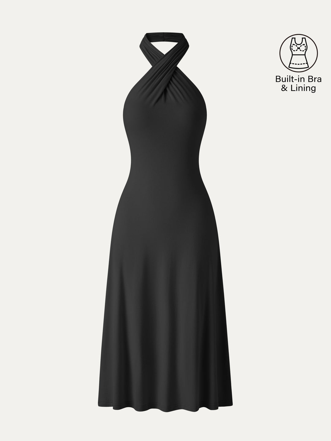 CoolTouch Criss-Cross Halter Open-Back Midi Bra Dress