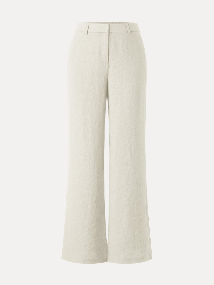 European Linen-Like Mid Rise Flared Pant with Pockets
