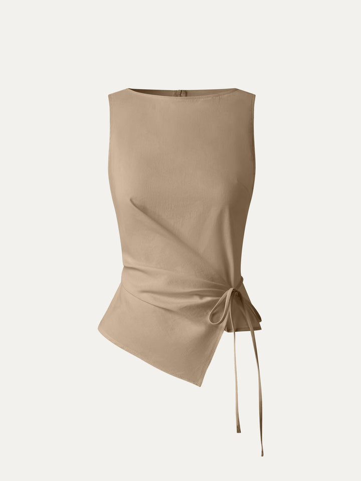 Lyocell-Linen Blend Boatneck Waist-Defined Top
