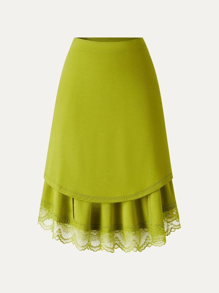 Lace Trim Midi Circle Flare Skirt