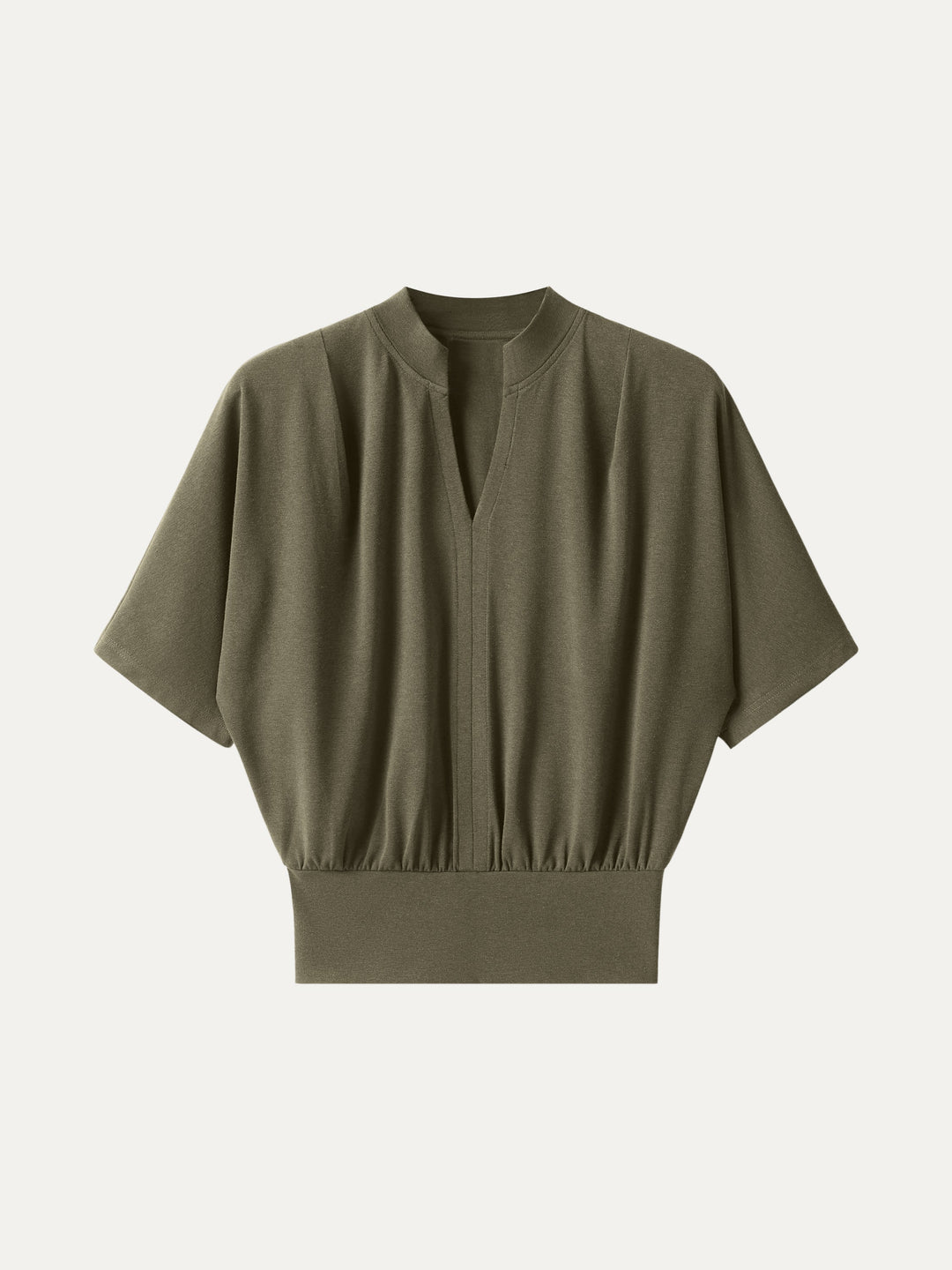 Stand Collar V-Neck Short Sleeve Top