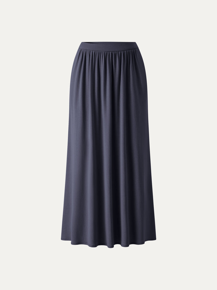 Soft Linen Knit Gathered A-Line Maxi Skirt with Pockets