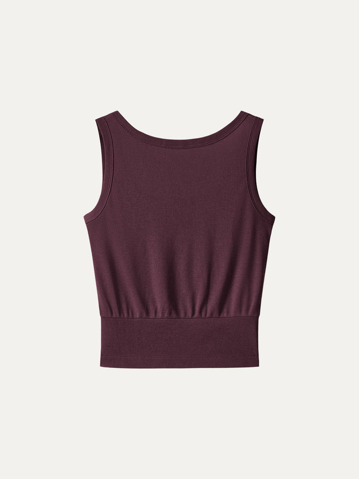 Cotton-Linen Blend Reversible Boatneck Low Back Top