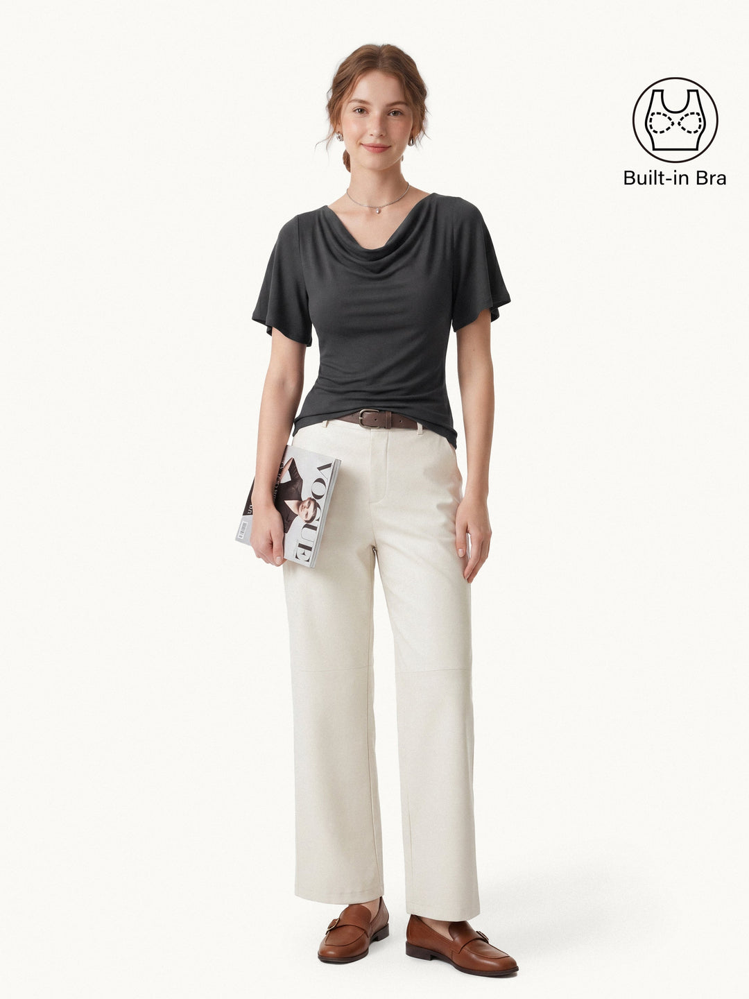 Cowl Neck Flutter Sleeve Bra Top