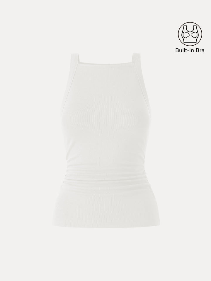 Square Neck Ruched Rib Bra Tank