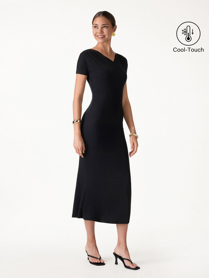 Surplice Short Sleeve Midi Dress