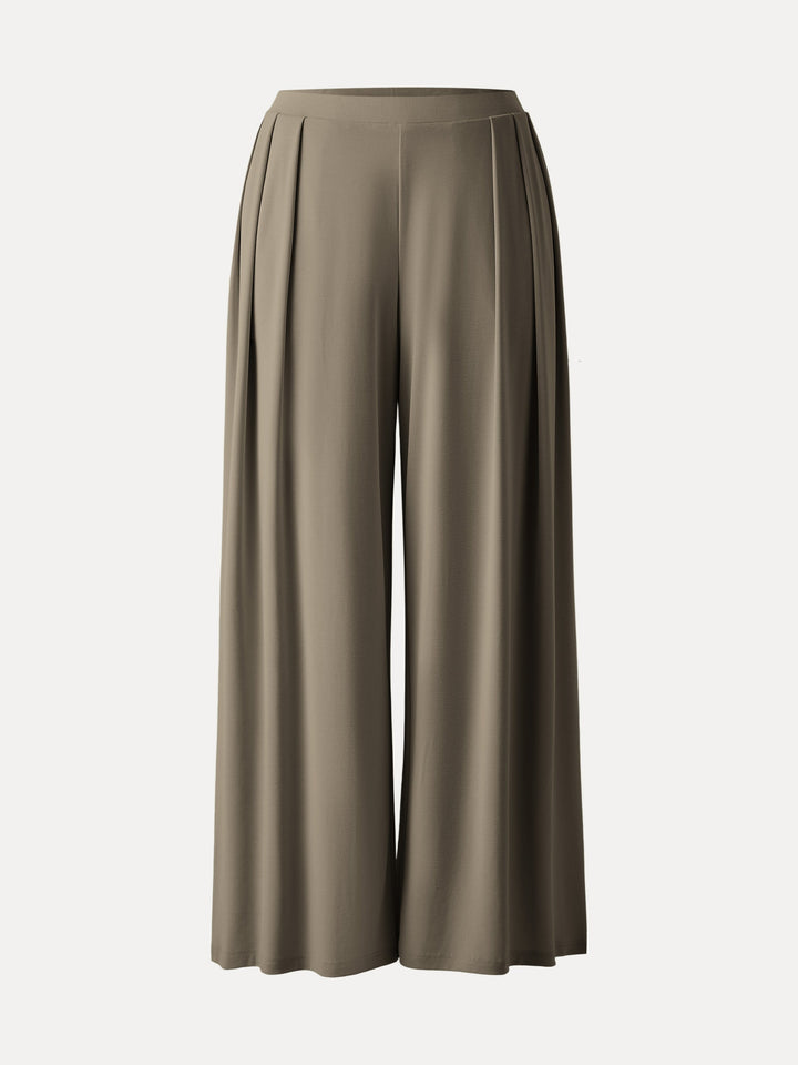 Sandwashed Mid Rise Pleated Wide Leg Palazzo Pant with Pockets