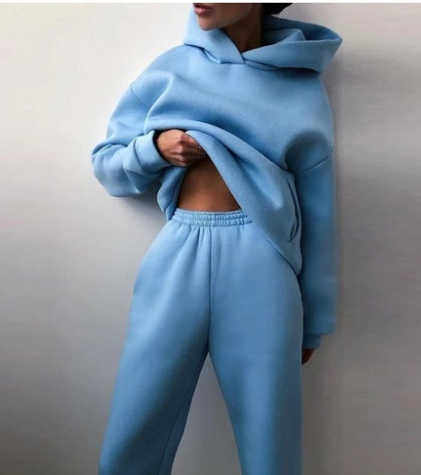 Women's Corduroy Hooded Sweater Set - Casual Two-Piece Tracksuit