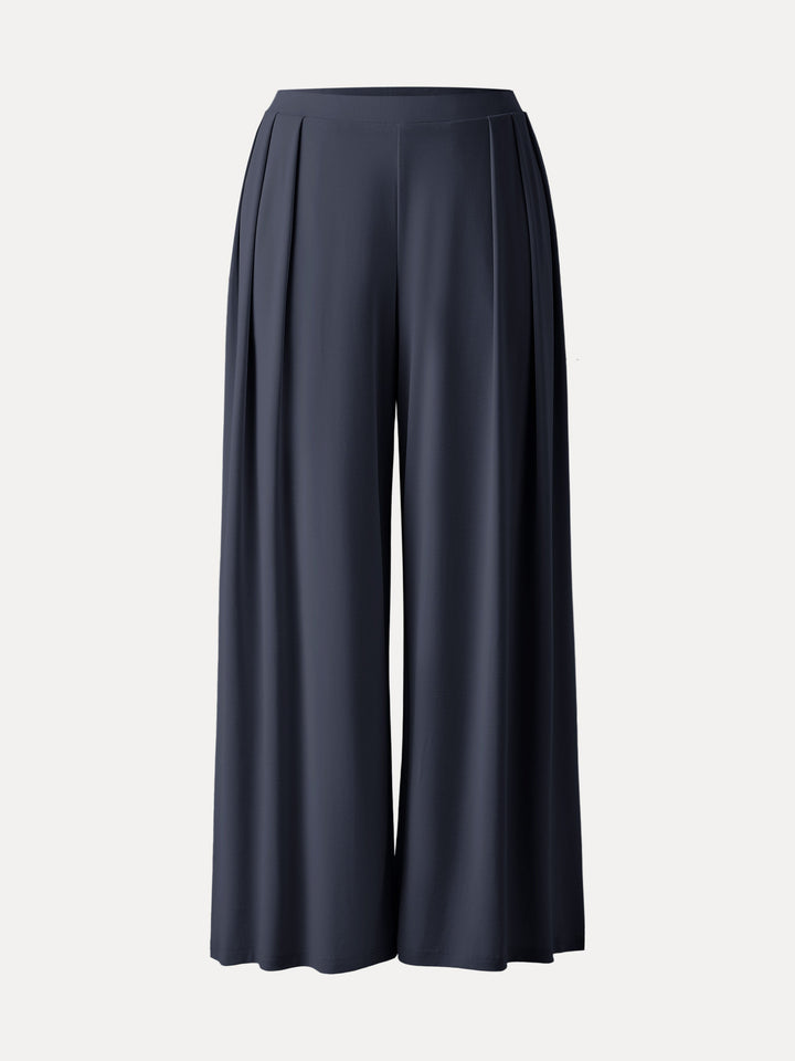 Sandwashed Mid Rise Pleated Wide Leg Palazzo Pant with Pockets