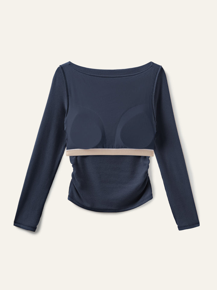 Modern Side Ruched Boatneck Bra Top