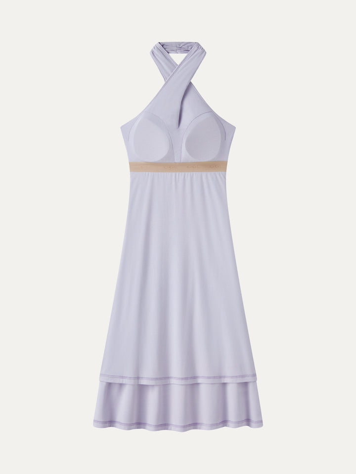 CoolTouch Criss-Cross Halter Open-Back Midi Bra Dress