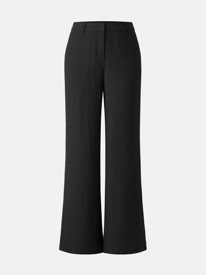 European Linen-Like Mid Rise Flared Pant with Pockets