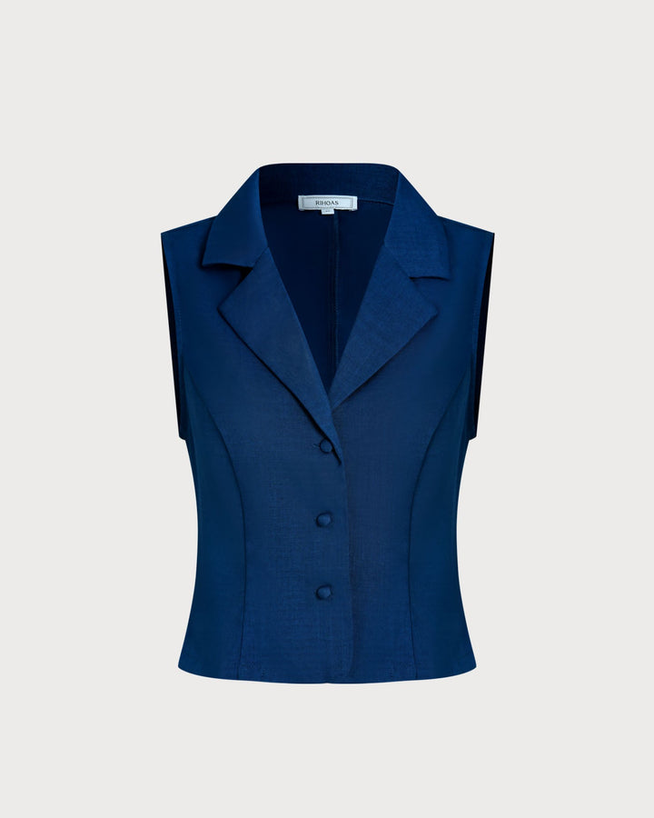 Blue Single Breasted Collar Vest