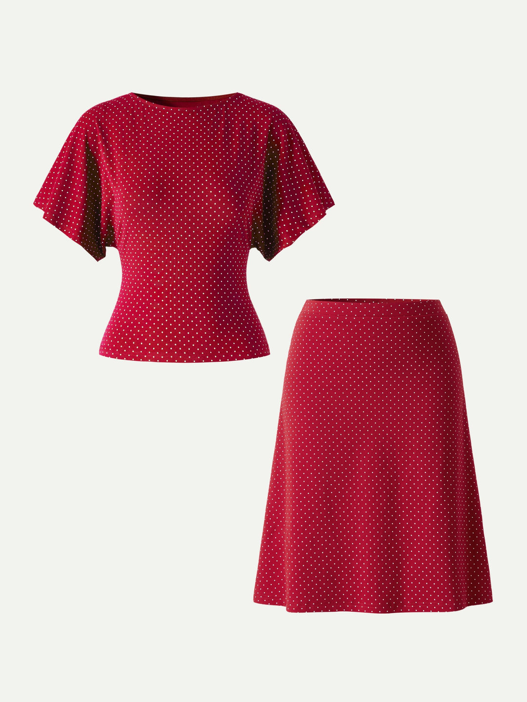 2Pcs Set Boatneck Flutter Sleeves Polka Dot Top & A-Line Flare Skirt Limited Edition