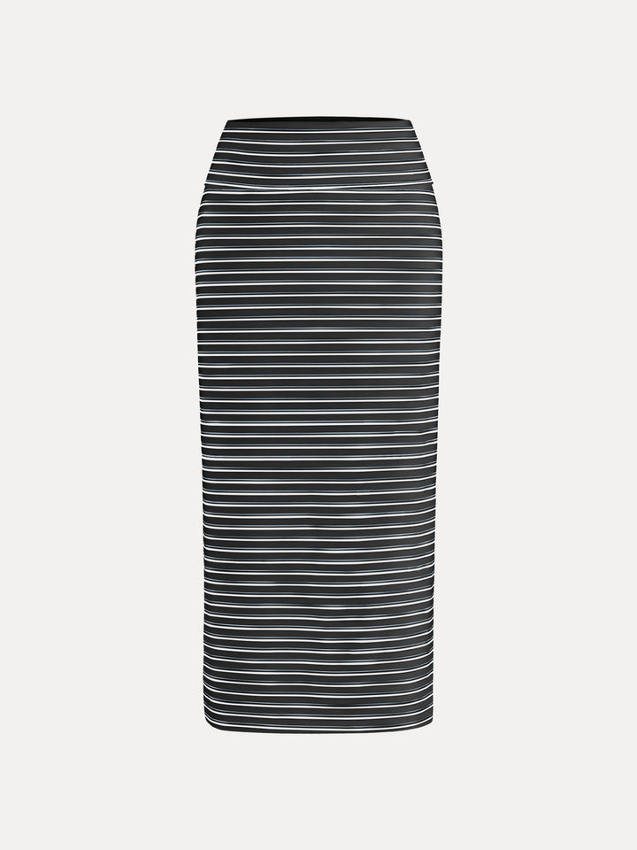 Low Rise Folded Waist Striped Midi Skirt