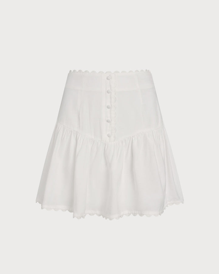 White Button Ruched Mini Skirt