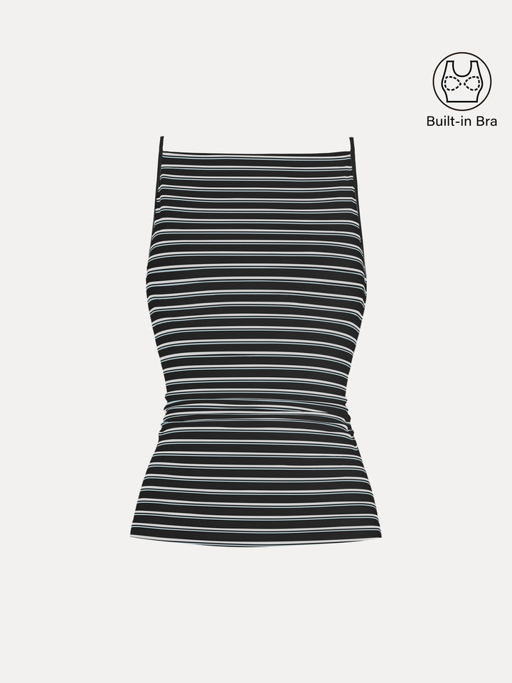 Striped Side Ruched Spaghetti New Airy Bra Tank