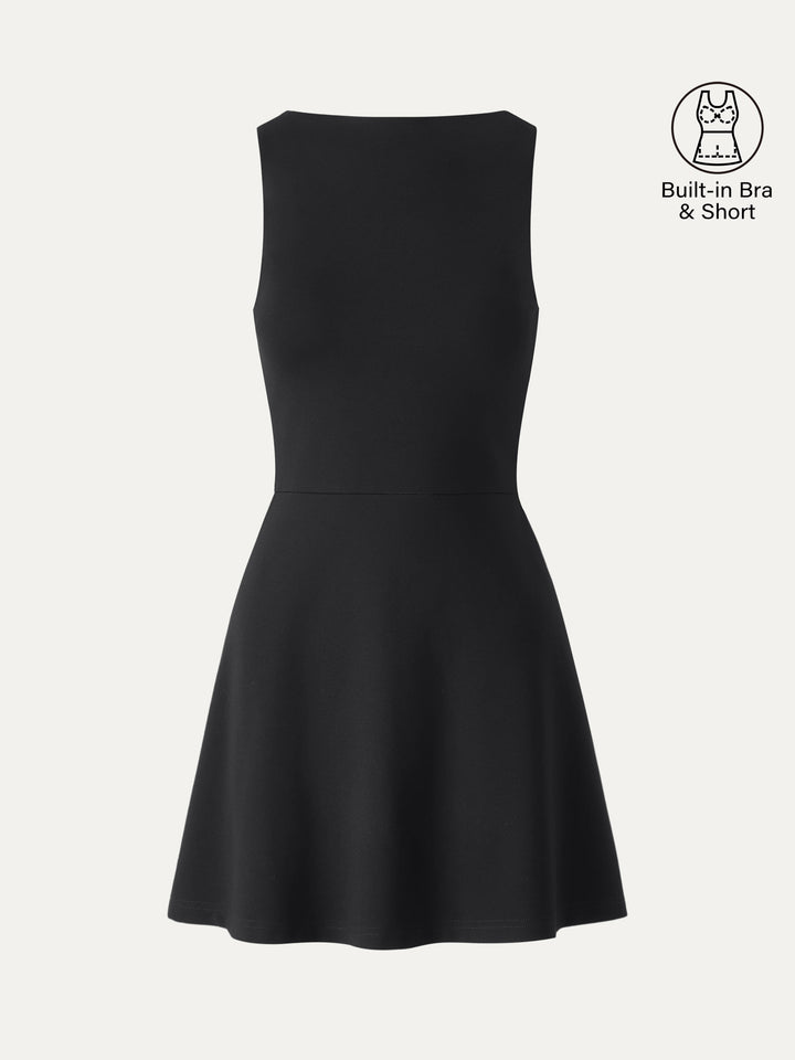 Classy Boatneck Fit-and-Flare Mini Bra Dress