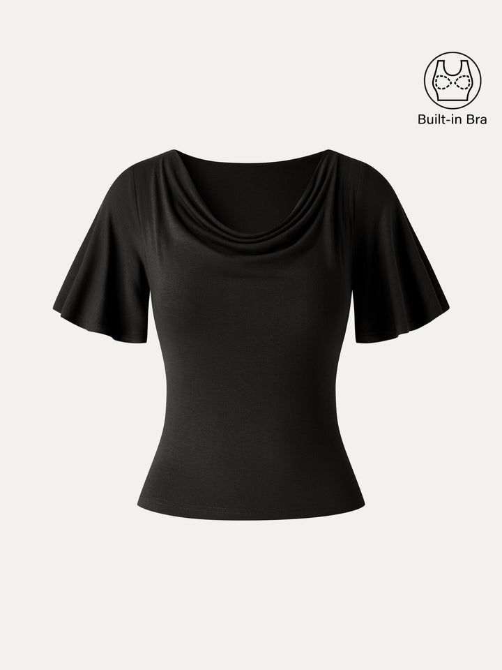 CoolTouch Cowl Neck Flutter Sleeve Bra Top