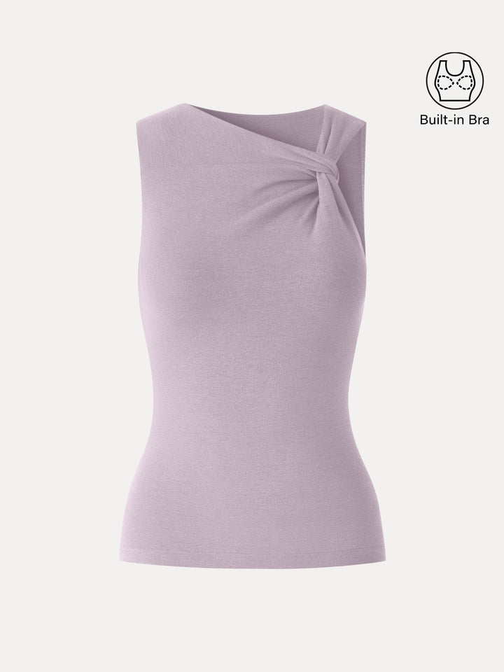 Sweat-Wicking Asymmetrical Neck Knotted Bra Tank