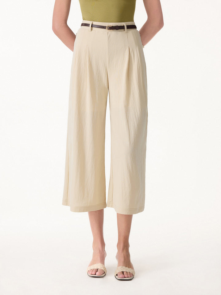 Wrinkle-Resistant Linen-Like Cropped Wide Leg Pants