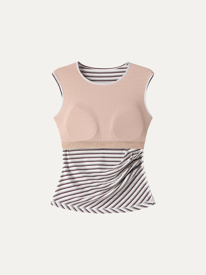 Lyocell Striped Tucked Sleeveless Bra Top