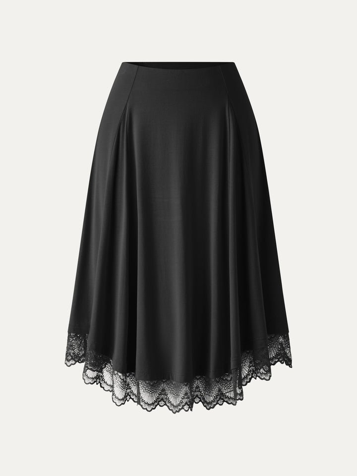 Lace Trim Midi Circle Flare Skirt