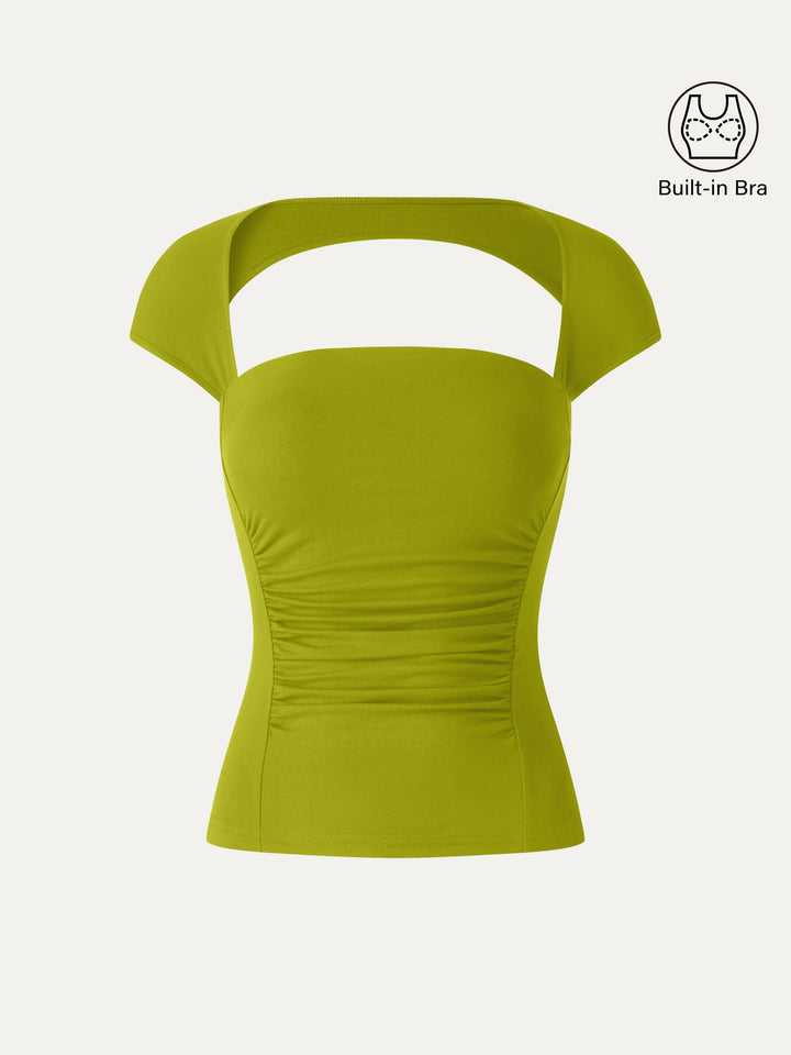 SkinKiss Square Neck Cutout Back Ruched Bra Top