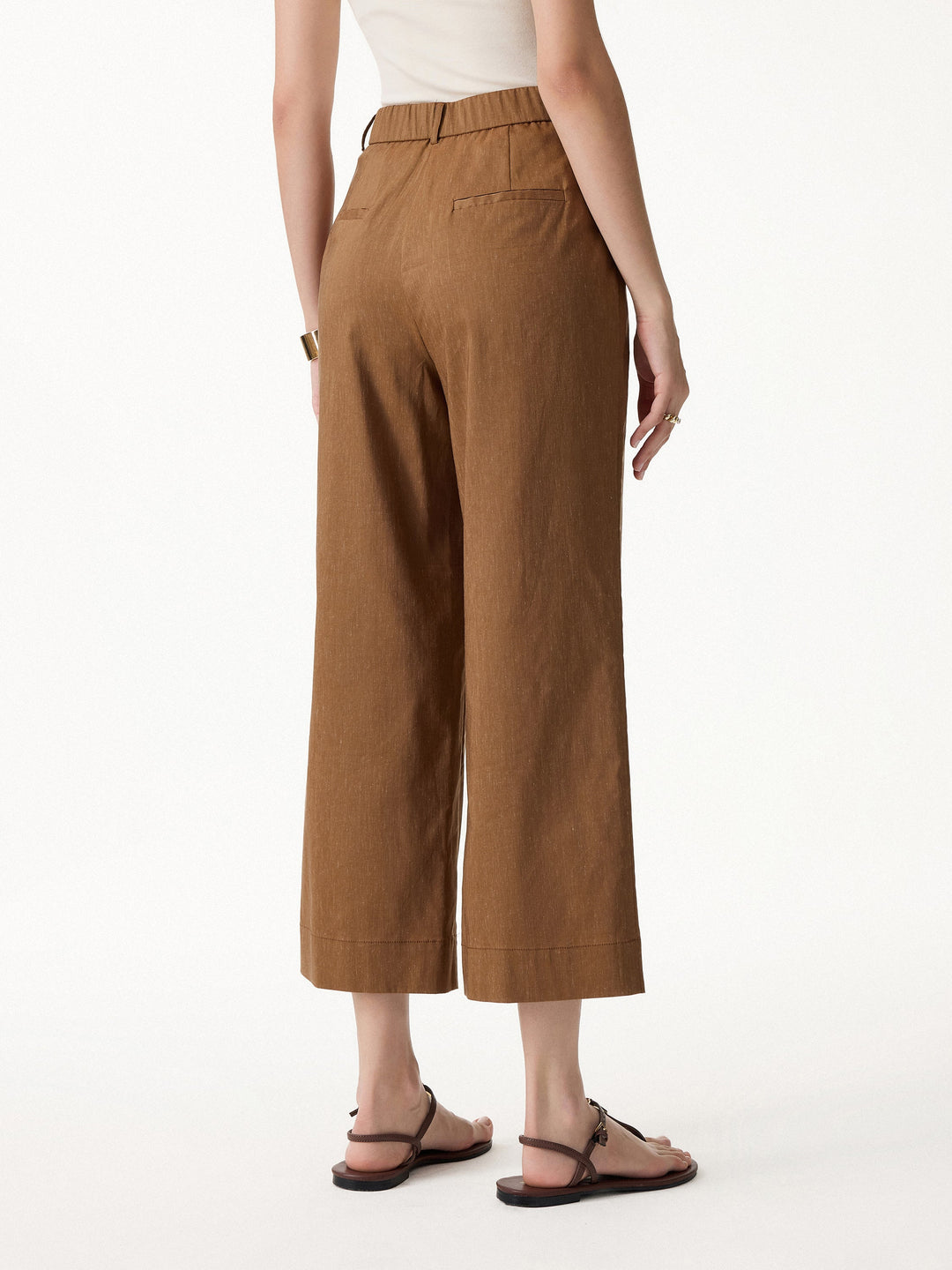 2Pcs Set Top with Side Twist & Cropped Wide Leg Pants