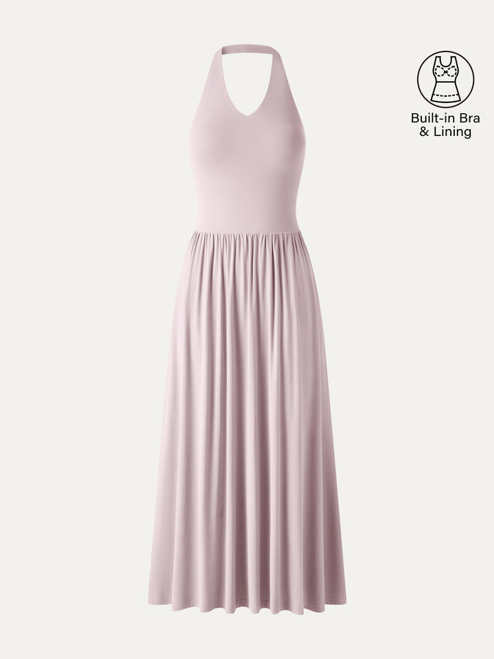 SkinKiss Halter Ruched Midi Bra Dress with Pockets