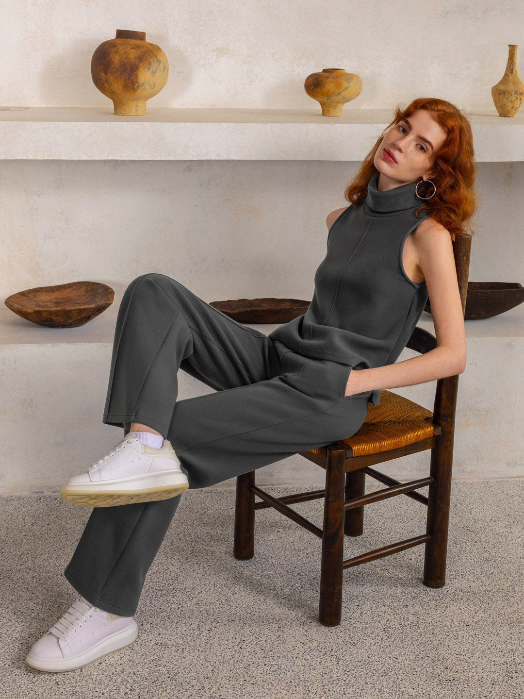 High Waisted Straight Leg Pull On Pant
