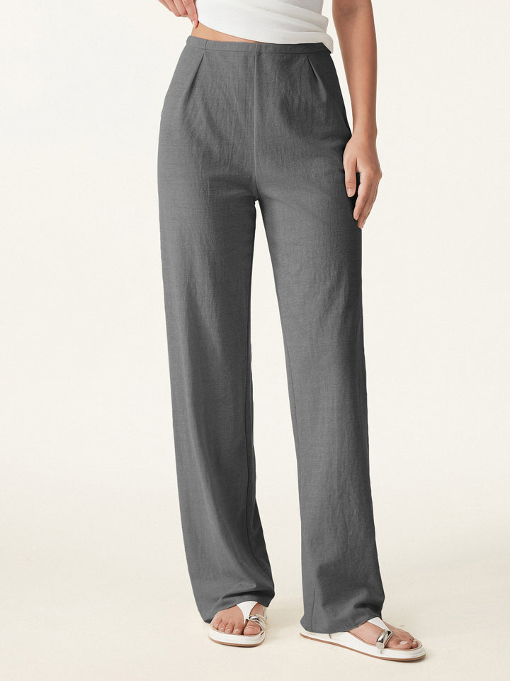 Breathable Cotton-linen Mid Rise Straight Leg Pant