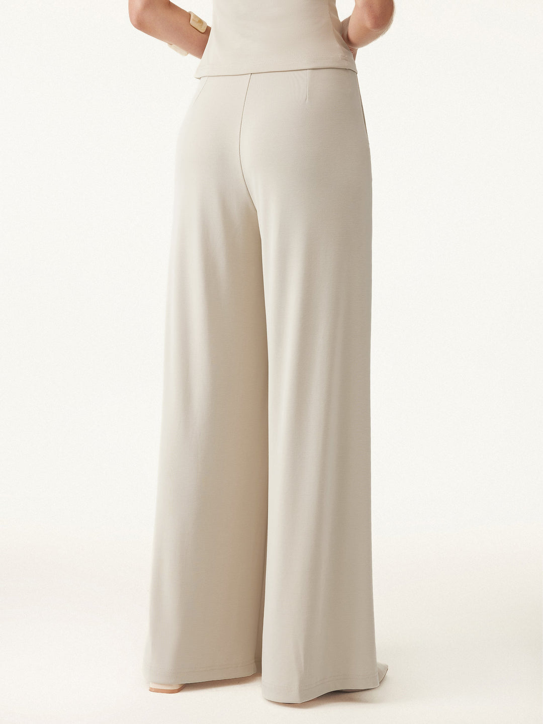 2Pcs Set Cowl Neck Ruched Top & Wide Leg Palazzo Pant with Pockets