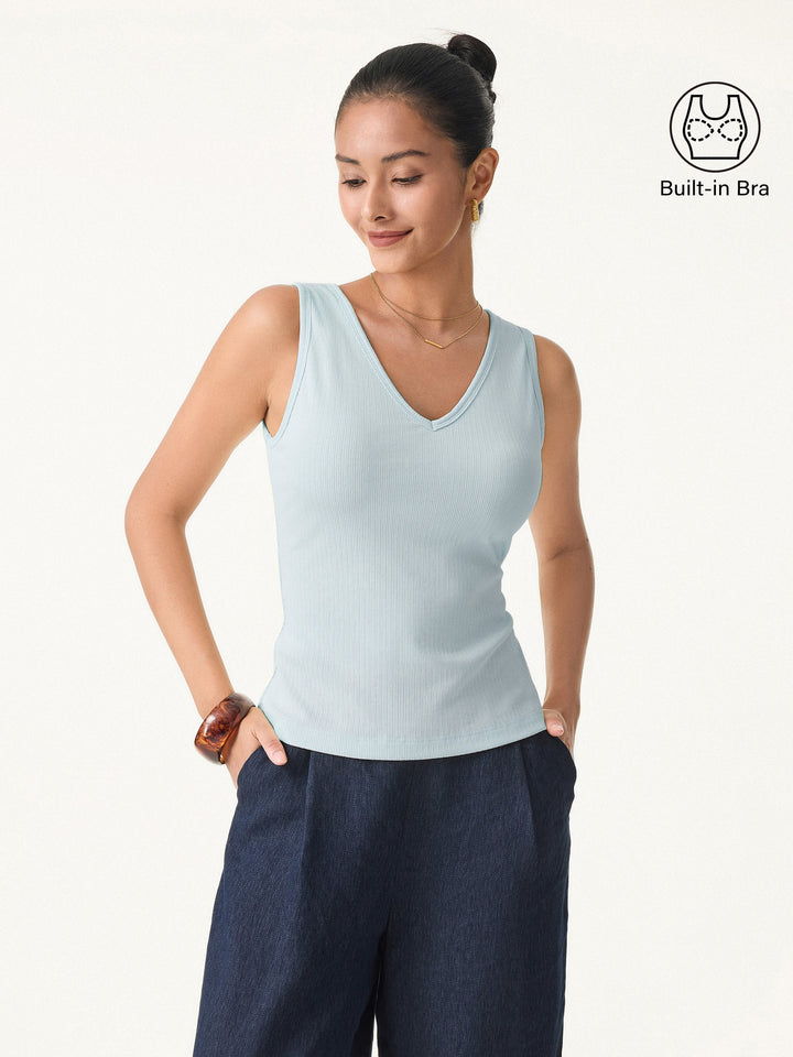 Pointelle V-neck Sleeveless Bra Tank