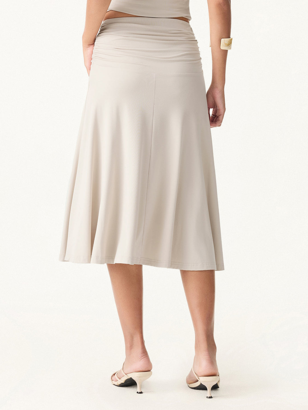 2Pcs Set Front Tucked Spaghetti Brami & A-line Midi Skirt