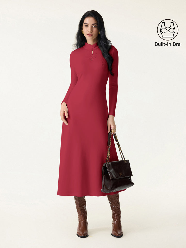 Mandarin Collar Frog Button Midi Bra Dress Limited Edition